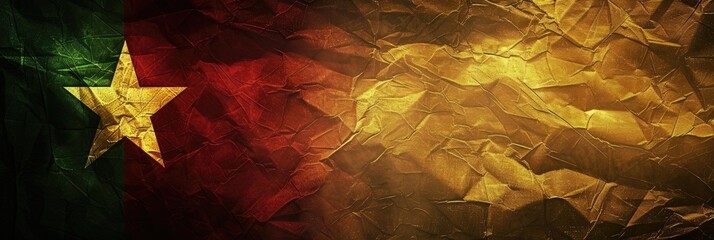 Cameroon National Day abstract background with crumpled paper texture. Patriotic yellow, red, and green colors of the flag. copy space, free space for text