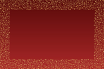 Elegant red background with a scattered golden heart border for romantic designs