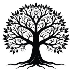 Obraz premium Majestic Symmetrical Oak Tree Design, Black and White Botanical Branch Silhouette