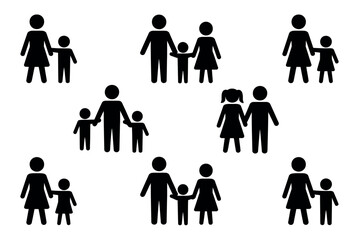 A group of diverse families represented by black silhouettes on a white background