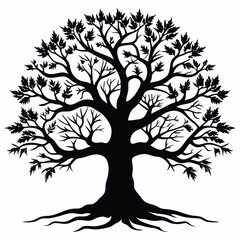 Obraz premium Contemporary Symmetrical Oak Tree Illustration Silhouette for Eco Branding