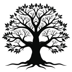 Obraz premium Strong Symmetrical Oak Tree Silhouette Graphic Symbolizing Growth and Stability
