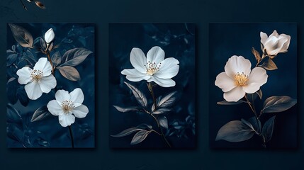 Elegant White Flower Botanical Art Set