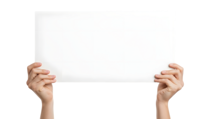 Hands holding a blank white sign or paper