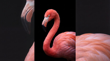 Fototapeta premium Pink Flamingo in Close-Up Portrait, Detailed Feather Texture