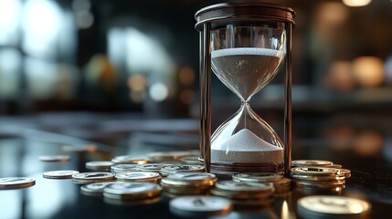 Hourglass on Coins Representing Time and Money