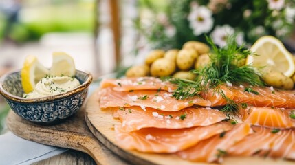 Swedish gravlax with dill and potatoes celebrating midsommar traditions