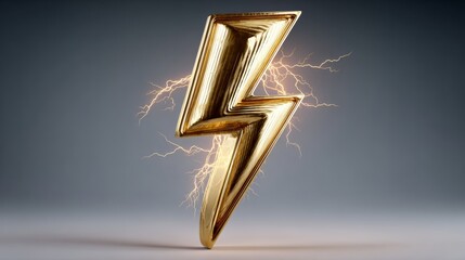 Striking gold lightning symbol with electric sparks, designed for slot game visuals, showcasing ultra-photorealistic details, softbox studio lighting, and high dynamic range for premium product photog