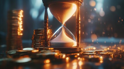 Hourglass on Coins Representing Time and Money