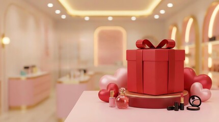 Red gift box with ribbon