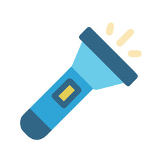 A blue flashlight icon illustration on black background for various uses