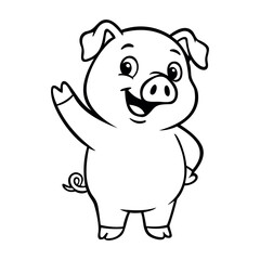 Say Hi Lines Pig Illustration Character Vector Logo Template