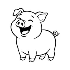 Laughing Lines Pig Illustration Character Vector Logo Template