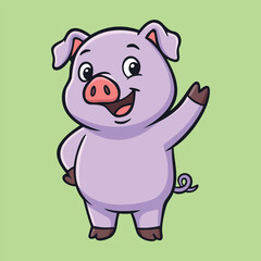Say Hi Purple Pig Illustration Character Vector Logo Template