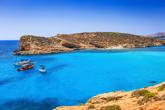 Comino Island, Malta. Blue lagoon on by the island of Cominotto.