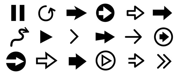 Collection of various arrow and play symbols for user interface design