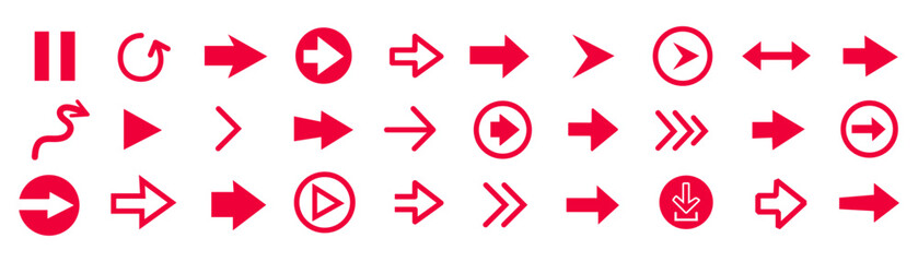 Arrow icons set.Arrow collection. Simple arrow big set. Vector Illustration Collection of red arrows and icons for navigation and direction symbols
