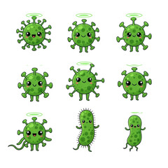 Obraz premium Cute Green Viruses and Bacteria