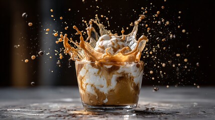 Affogato with espresso splash crown, high-speed motion capture