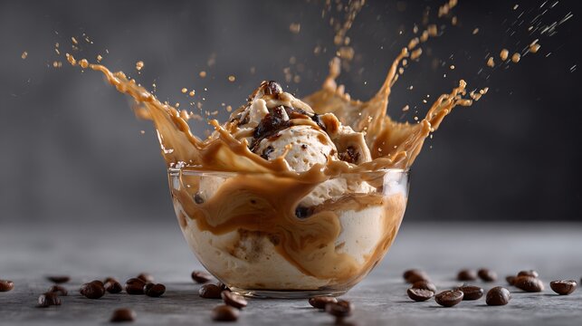 Affogato with espresso splash crown, high-speed motion capture