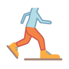 Stylized illustration of a walking figure with simple shapes on black background