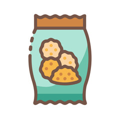 Stylized bag of chips vector illustration with teal and brown design
