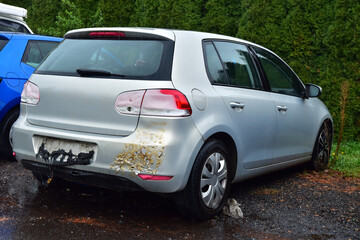 Car auto damage by a fire, traffic accident