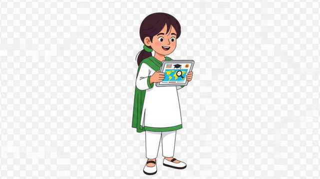 Young girl holding a colorful certificate or diploma with pride