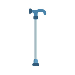 Blue assistive walking cane with black background, flat vector illustration