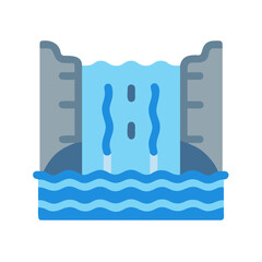 Flat design style illustration of a waterfall with water and stone walls