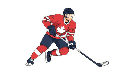Obraz premium Canadian hockey player in action with stick on ice rink