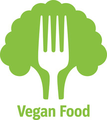 Vegan Food Logo with Green Broccoli Silhouette and Fork Icon for Healthy Eating Concept