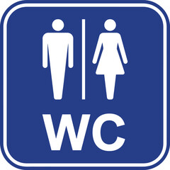 Blue WC Restroom Sign with Male and Female Gender Symbols for Public Toilets