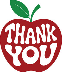Red Apple Shape with Thank You Retro Typography Text and Green Leaf