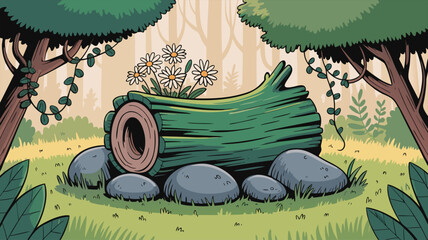 jungle old wooden fence with flowers  illustration
