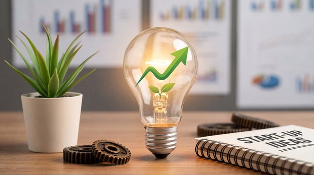 Concept of growth after successful implementation of creative idea in business start-up