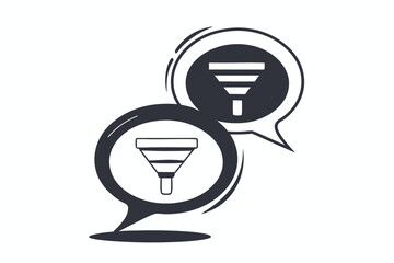 A pair of chat bubbles featuring a filter icon, signifying message filtering, content moderation, or communication security.