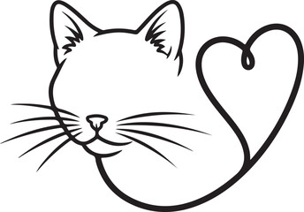 Obraz premium Minimal Cat Line Art with Heart Love Design