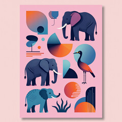 Artistic poster depicting wildlife diversity in abstract shapes