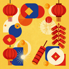 Artistic poster collage with symbols of Chinese New Year
