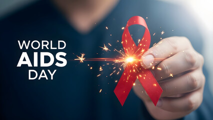 World aids day awareness campaign with red ribbon