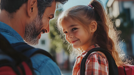 Loving father and daughter share a warm goodbye