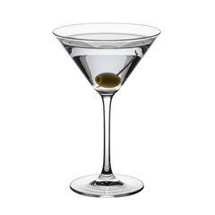 Classic martini glass with olive, isolated on transparent background