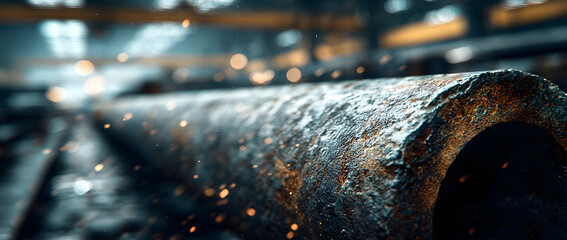 advanced laser scanner inspecting rusty steel pipe in an industrial factory setting