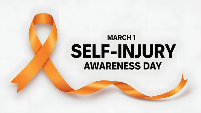 Self injury awareness day on march 1 with orange ribbon
