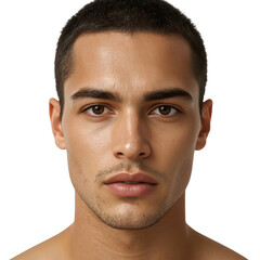 Obraz premium Man With Beard Wearing Brown Suit and White Shirt Looks Directly at Camera With a Serious Expression