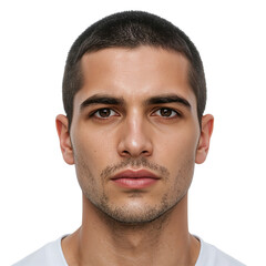 Obraz premium Young Man With Short Hair Looking Directly at the Camera With a Neutral Expression