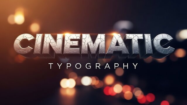 Stunning cinematic typography text effect with cracked metallic texture illuminated by bright warm glowing bokeh lights