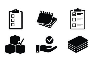 Checklist and approval icons: clipboard, notebook, checkboxes, success