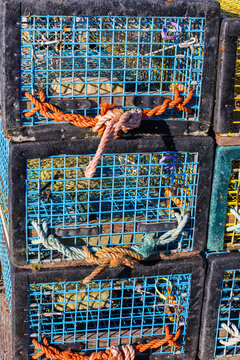 60895-03712 Lobster Traps on dock at Hackett's Cove, NS Canada